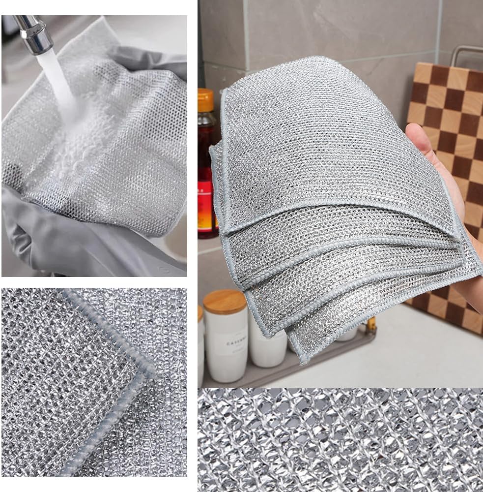 Multipurpose Wire Cleaning Cloths, Scratch-Free Metal Cleaning Pads, Premium Reusable Stainless Steel Scourers for Home Kitchen