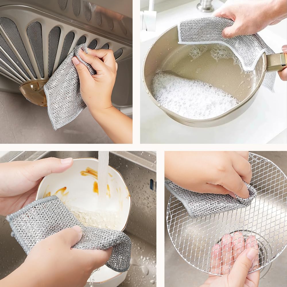 Multipurpose Wire Cleaning Cloths, Scratch-Free Metal Cleaning Pads, Premium Reusable Stainless Steel Scourers for Home Kitchen